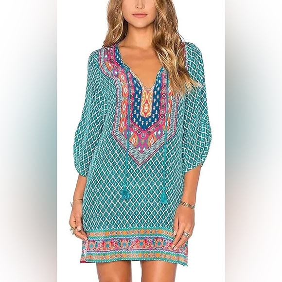 Urban Coco Vibrant Bohemian Hippie Geometric Tunic Dress Women’s Size L - Picture 1 of 5